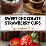 Layered Strawberries And Chocolate In A Cup dessert with mousse and sliced berries on top.